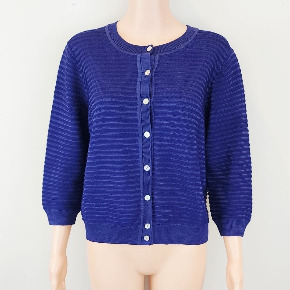 ST.JOHN  blue long sleeve button down cardigan sweater
